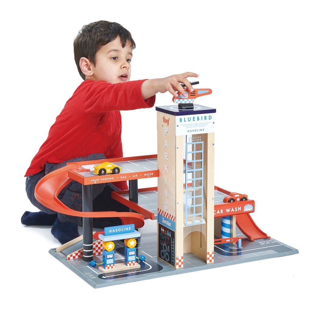 Bluebird Wooden Toy Garage & Cars Set - Retro Kids