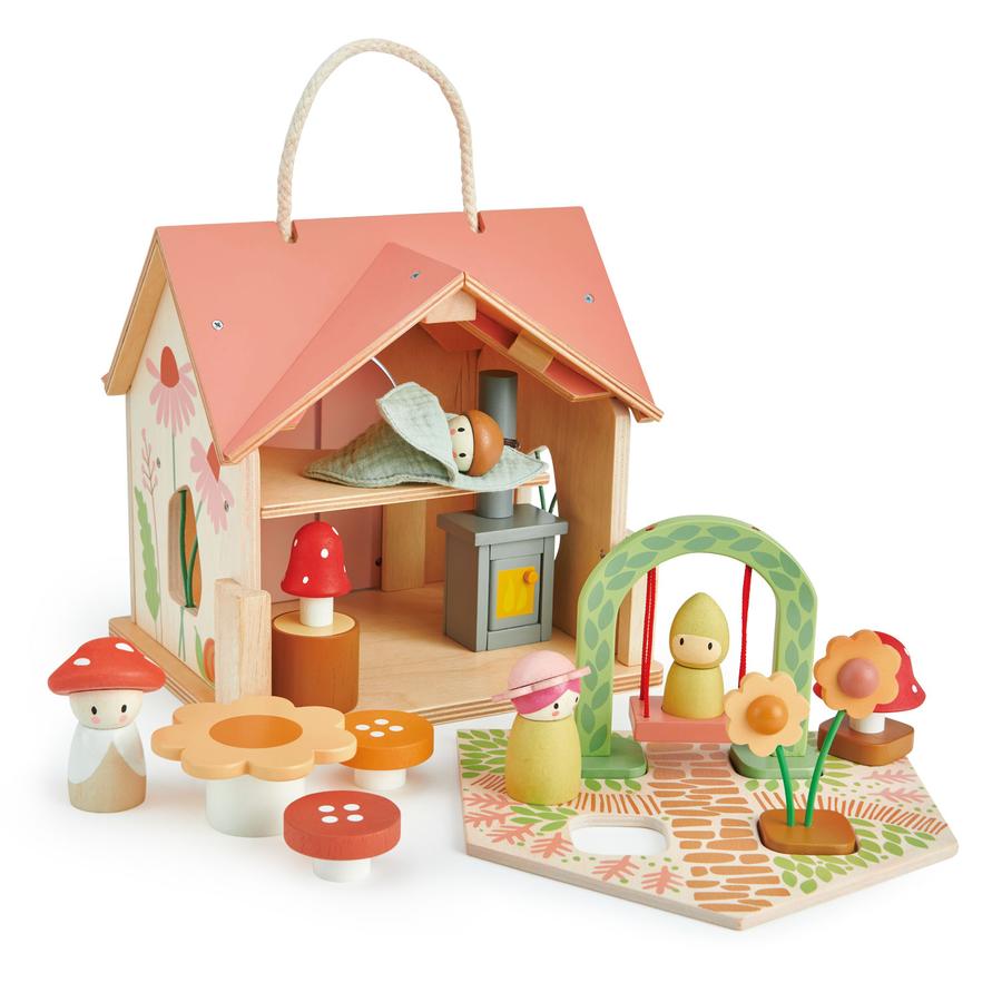 Wooden Dolls House Complete Toy Set Retro Kids
