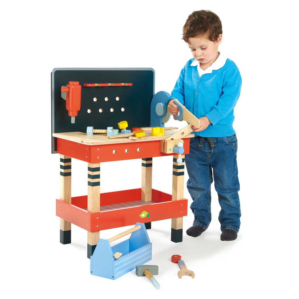 Wooden Toy Work Bench & Tool Set - Retro Kids